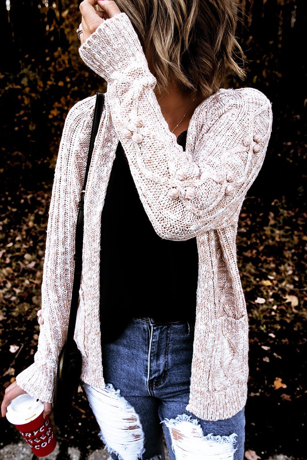 Pocket Open Front Knitted Sweater