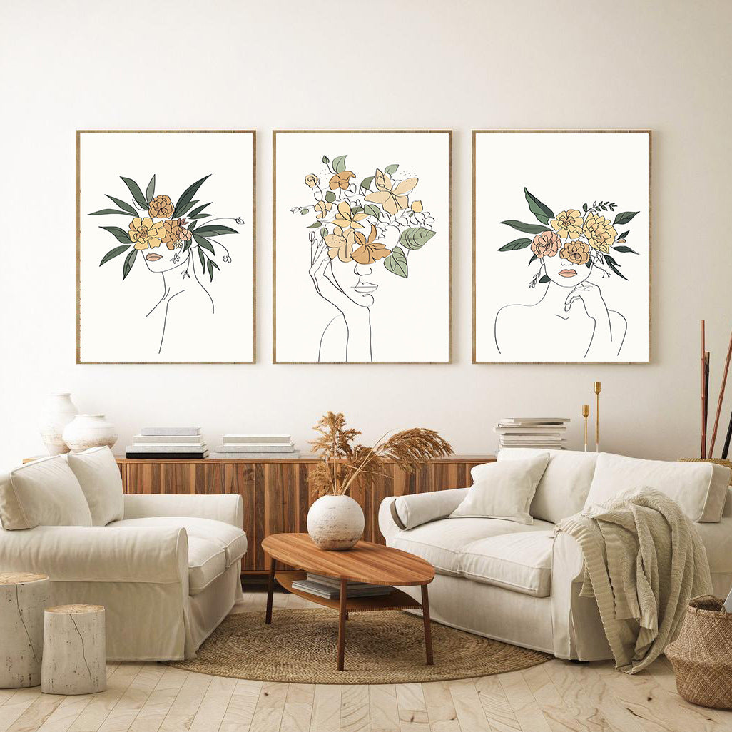 Nordic Simple Flower Plant Line Figure Decorative Painting
