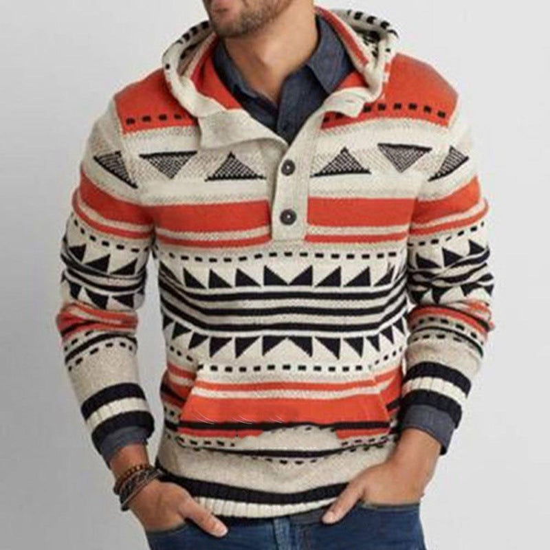Hooded Sweater Men's Slim Jacquard Sweater Coat