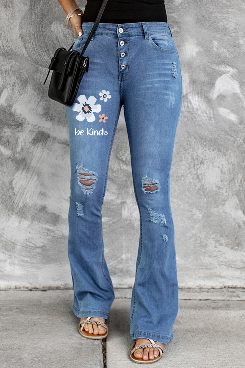 Dark Blue Mid Rise Button Front Flare Denim