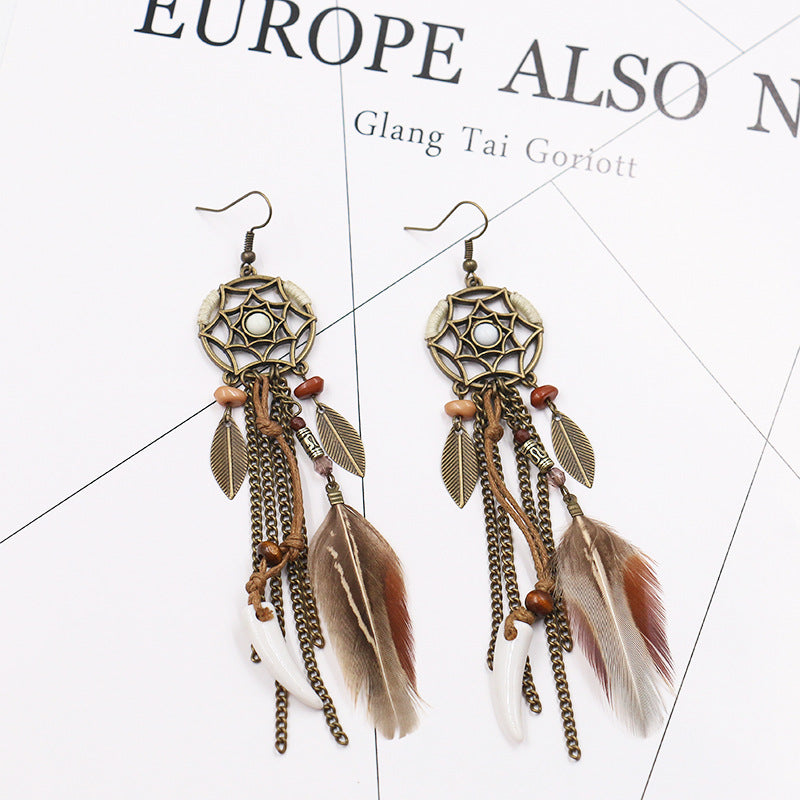 Europe and America exaggerated earrings jewelry fashion dream catcher earrings feather leaves earrings