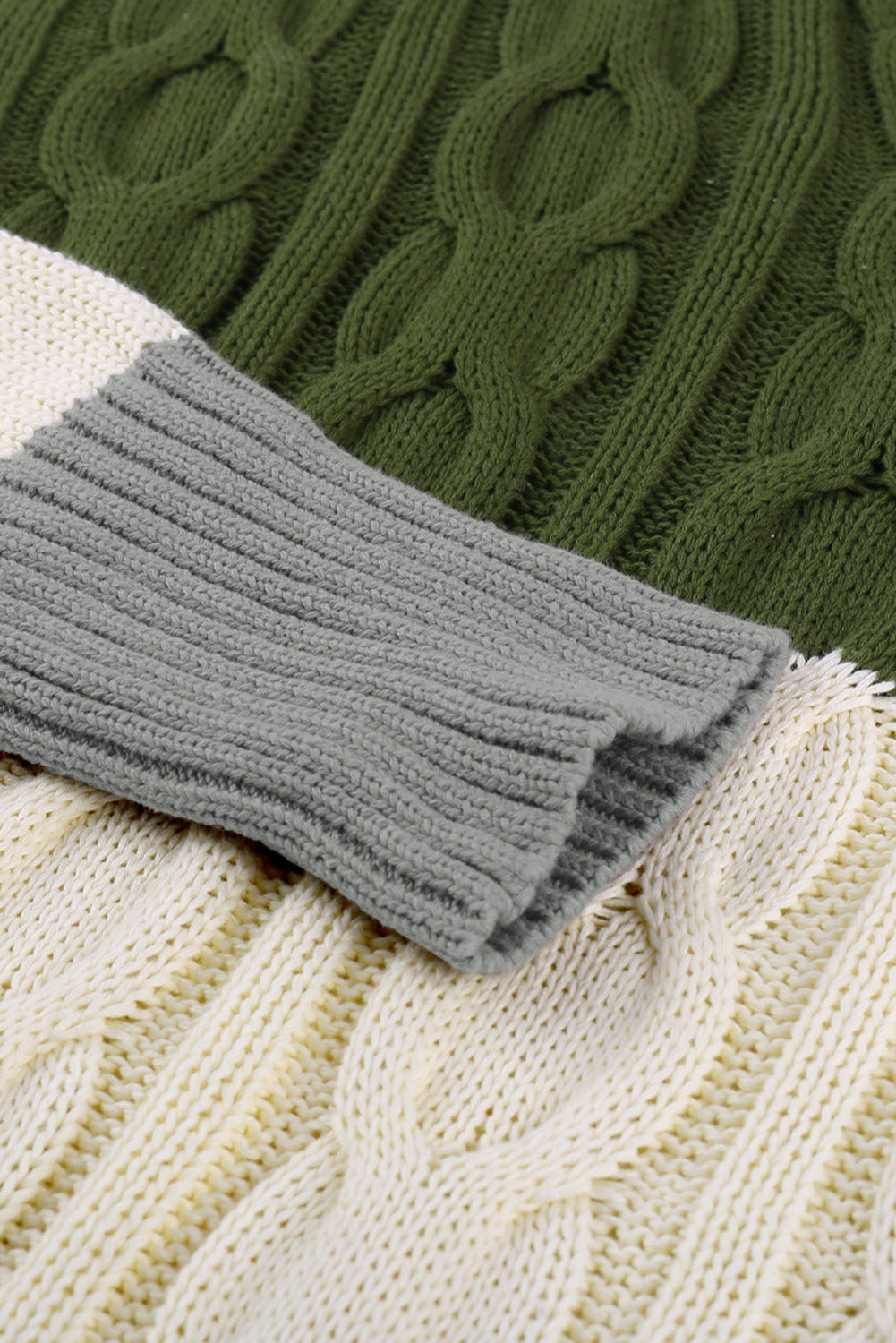 Colorblock Cable Knit Sweater with Slits