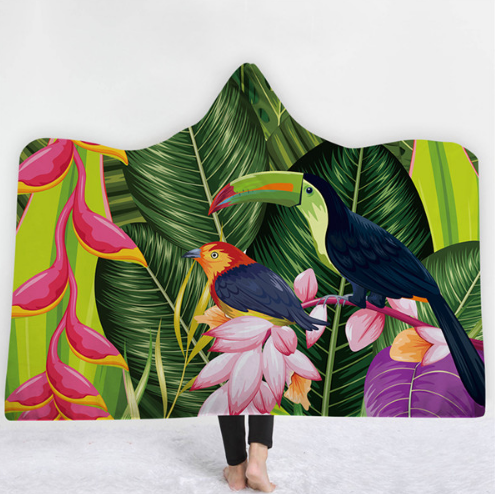 Hooded Thermal Fleece Blanket Coral Fleece Print Winter Warm Home Travel Portable Wearable Thick Hoodie Blanket For Adults Kids