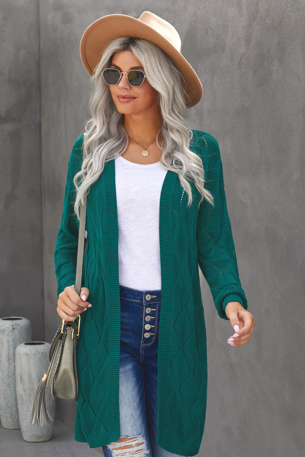 Bubble Sleeve Side Slit Knit Cardigan