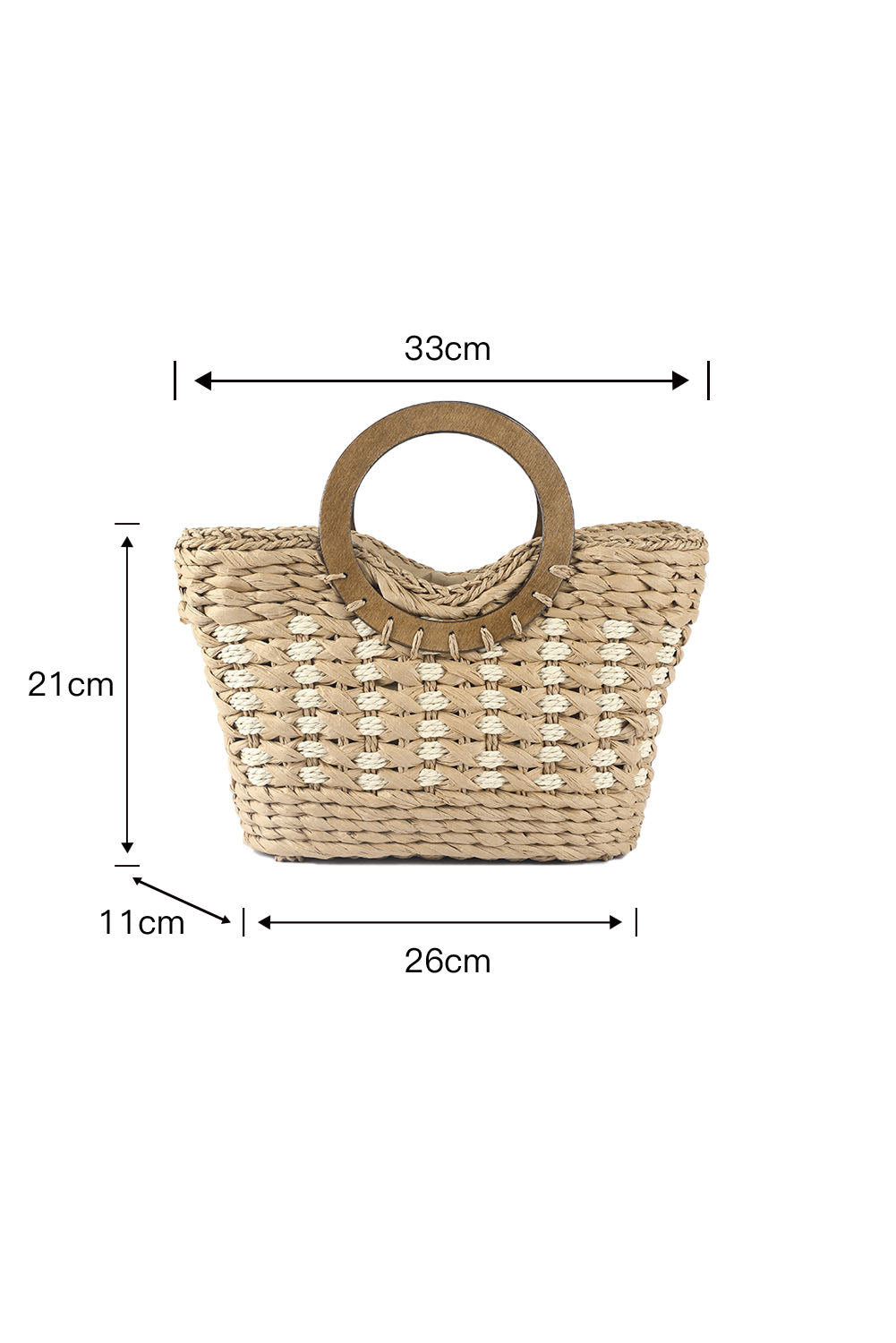 Khaki Round Handle Pastoral Straw Bag