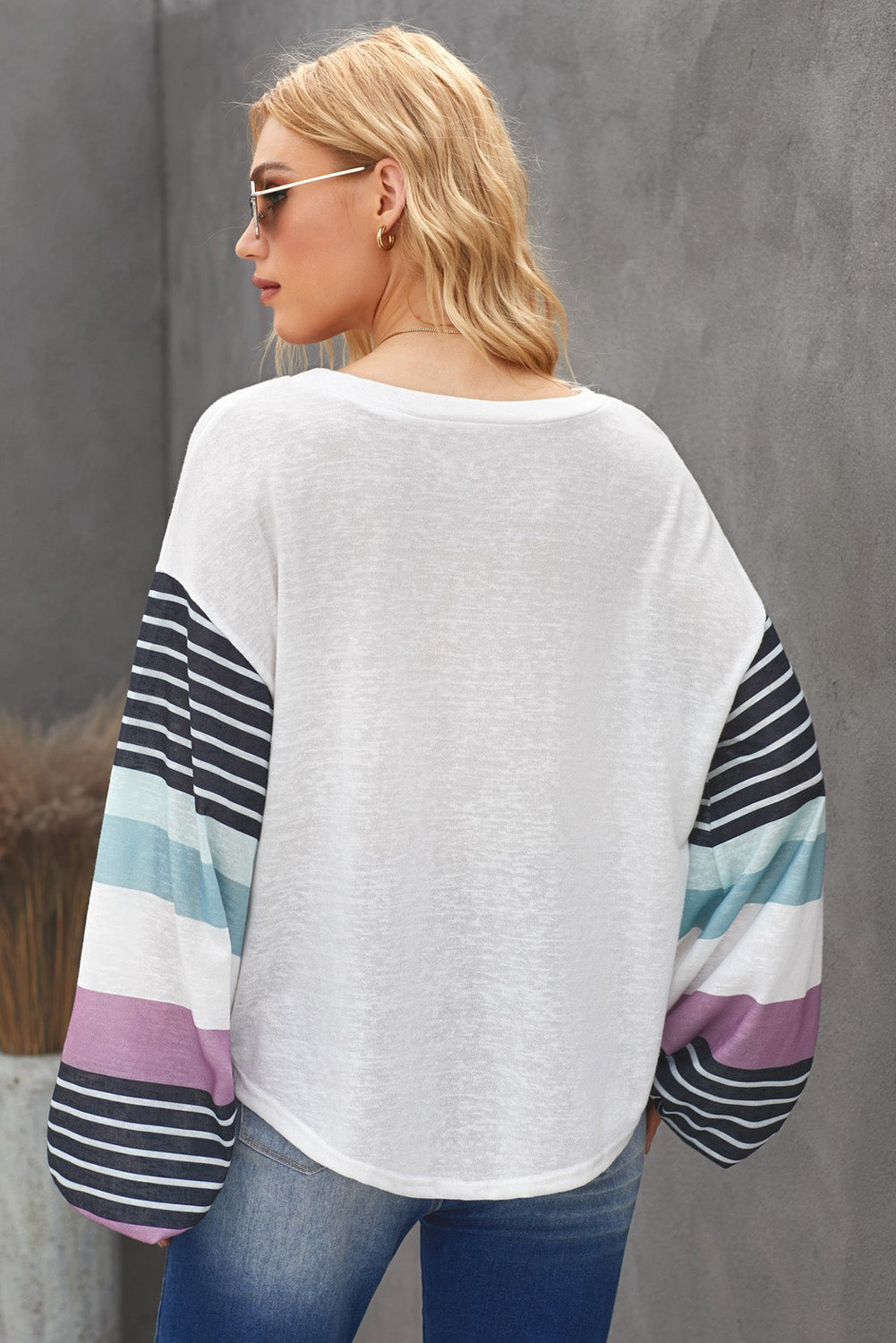 Striped Colorblock Long Sleeve Knit Top