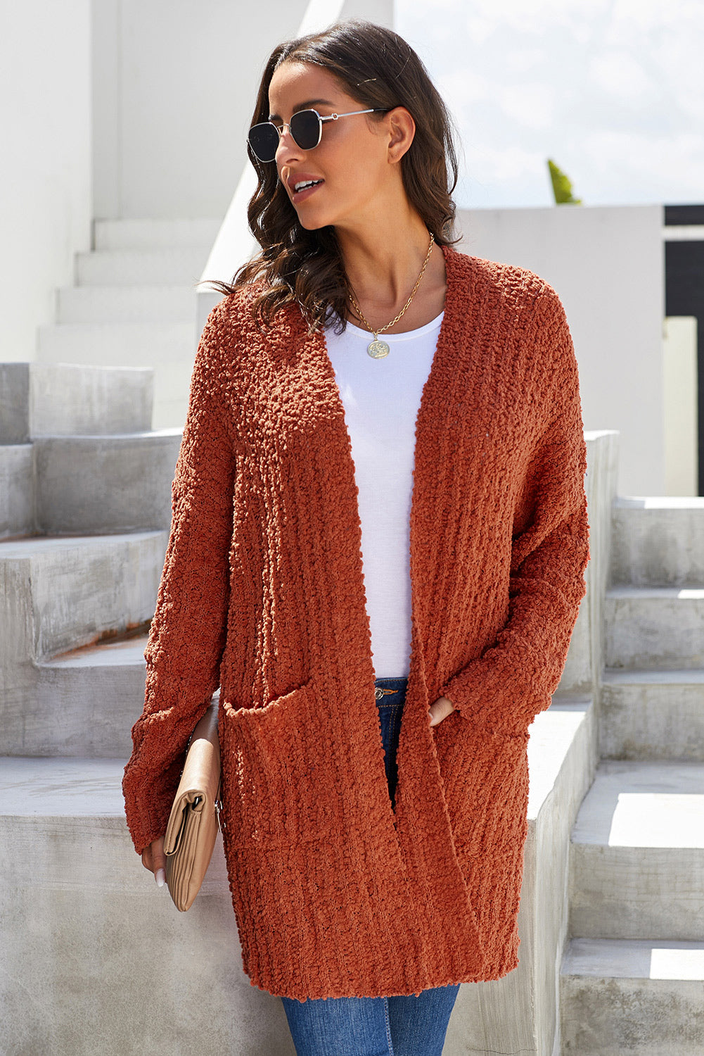 Dusty Pink Pebble Beach Textured Cardigan