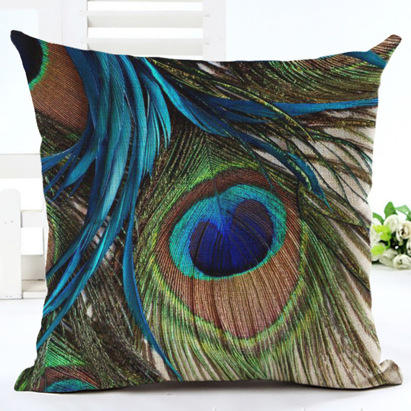 Peacock Printed Cotton, Linen And Linen Pillowcase