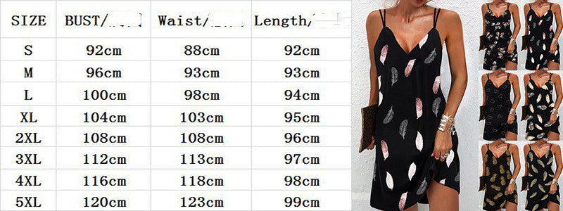 Seamless V-neck Printed Two-shoulder Suspender Dress For Women