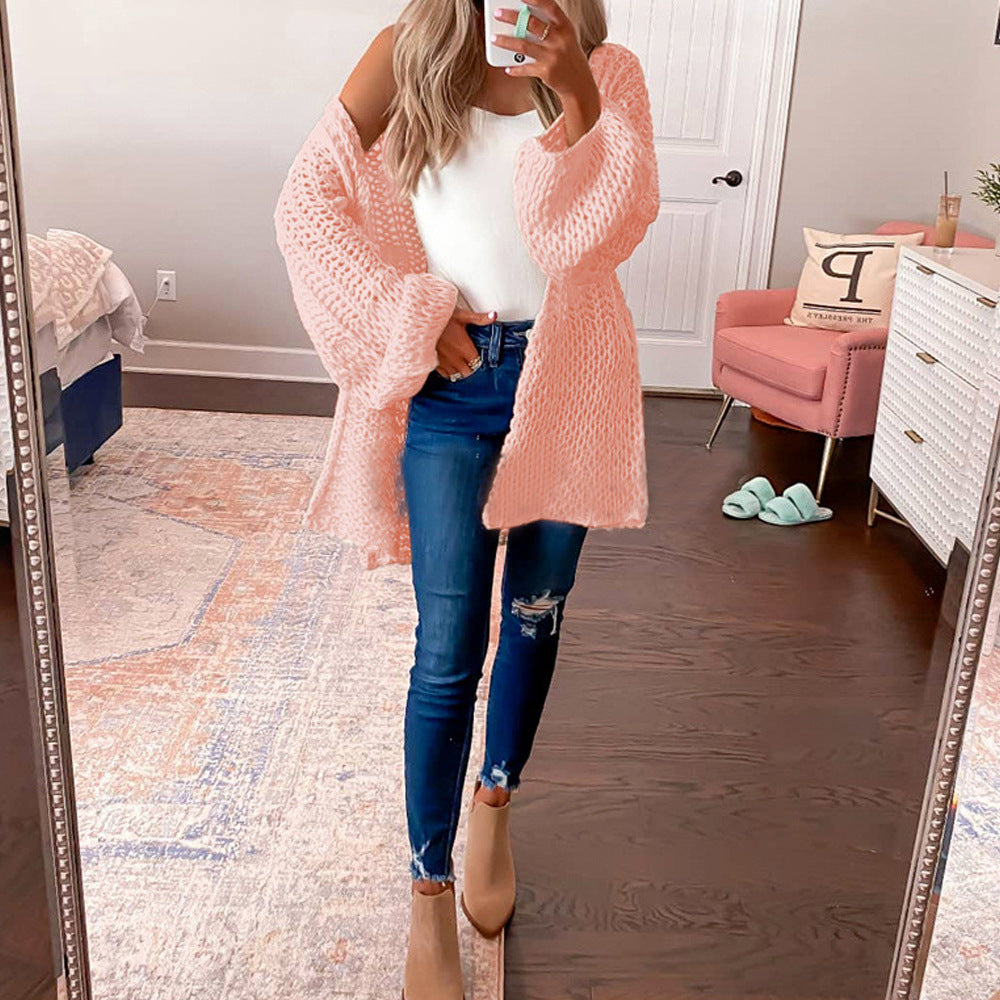 Tassel Sweater Retro Rhombus Solid Color Loose Collar Sweater Women