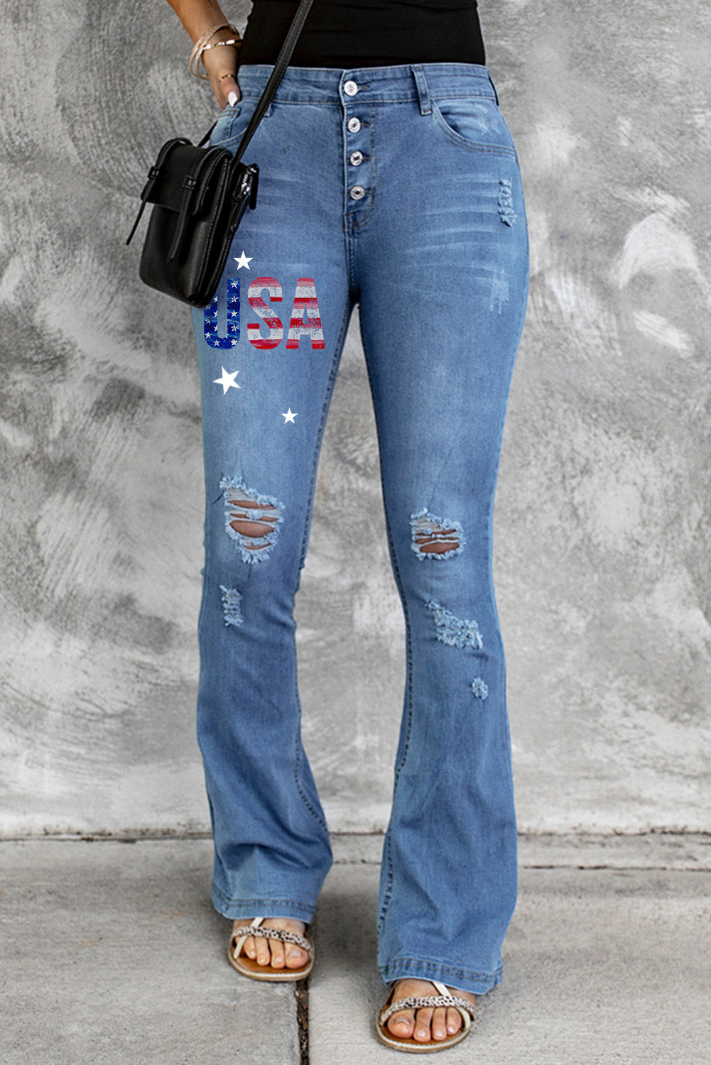 Dark Blue Mid Rise Button Front Flare Denim