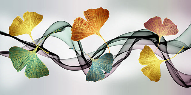 Large Ginkgo Leaf And Feathers Square Rhinestone Mosaic Embroidery Round Decoration Nordic Poster