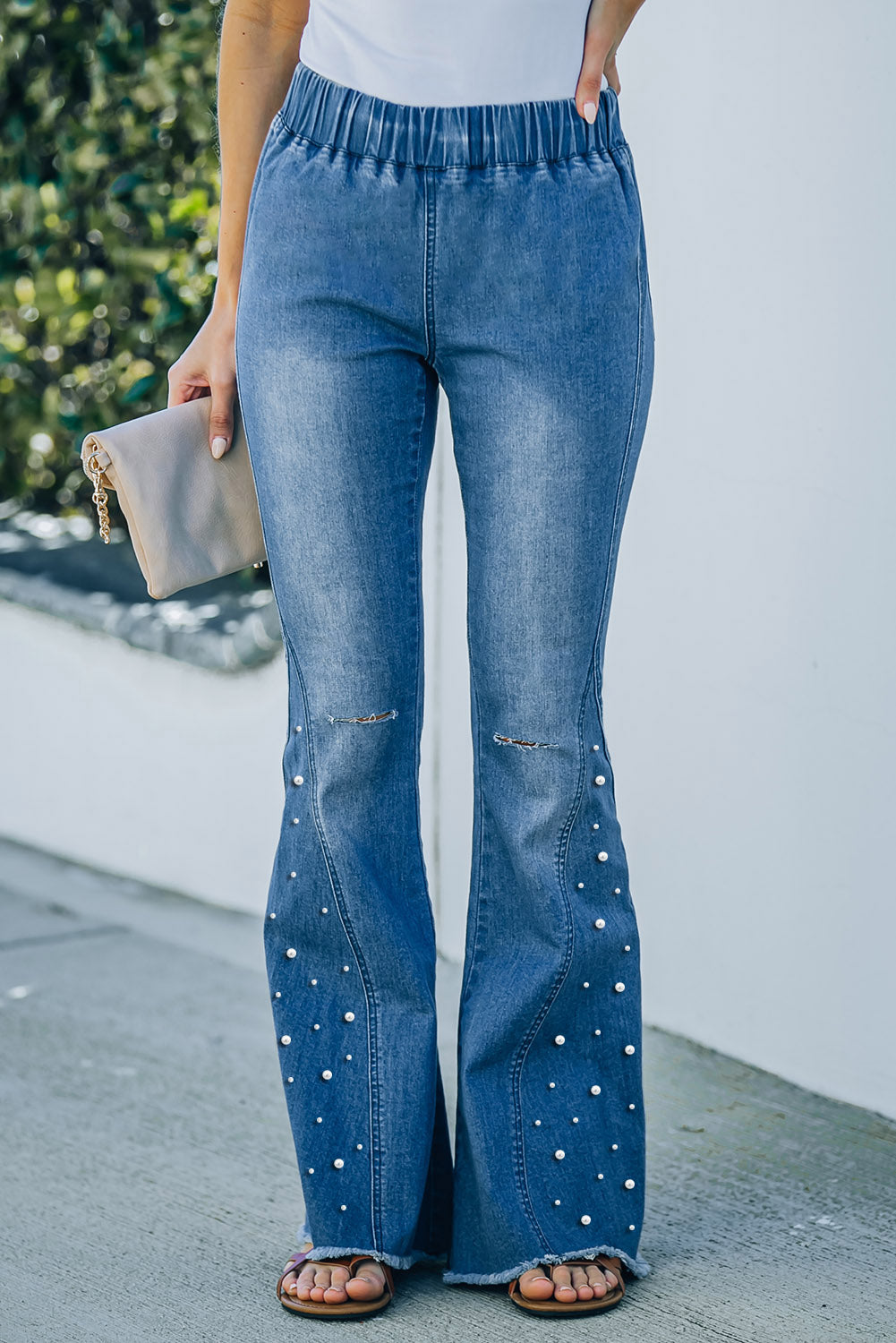 Multicolor Distressed Bell Bottom Denim Pants