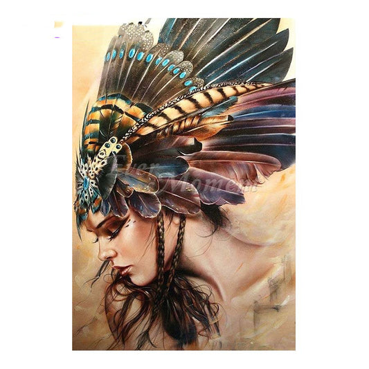 Diamond Painting Modern Painting Maya Woman Feather Headdress Art DIY Diamond Painting