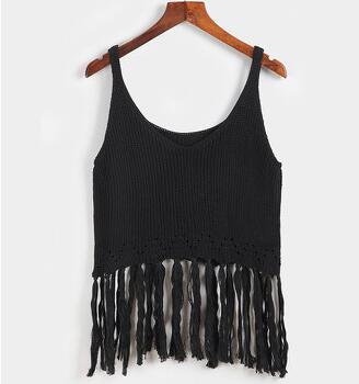 One Size Fringe Knit Cropped Top