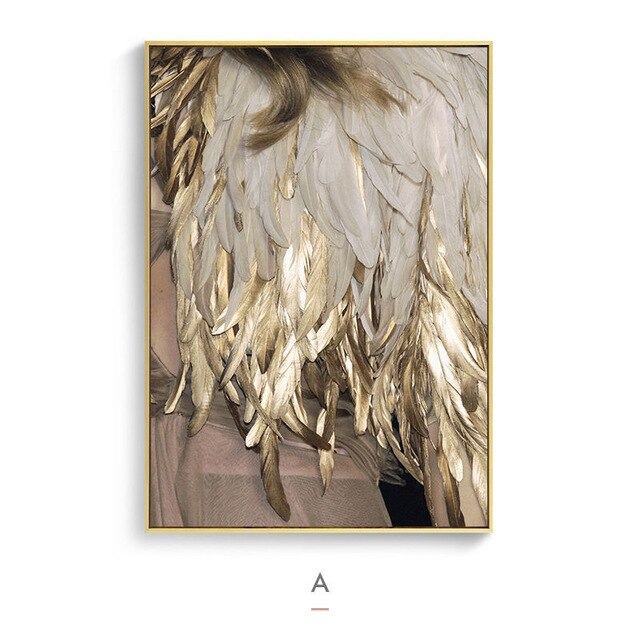 Decorative Gold Feather Abstract Canvas Painting Mural