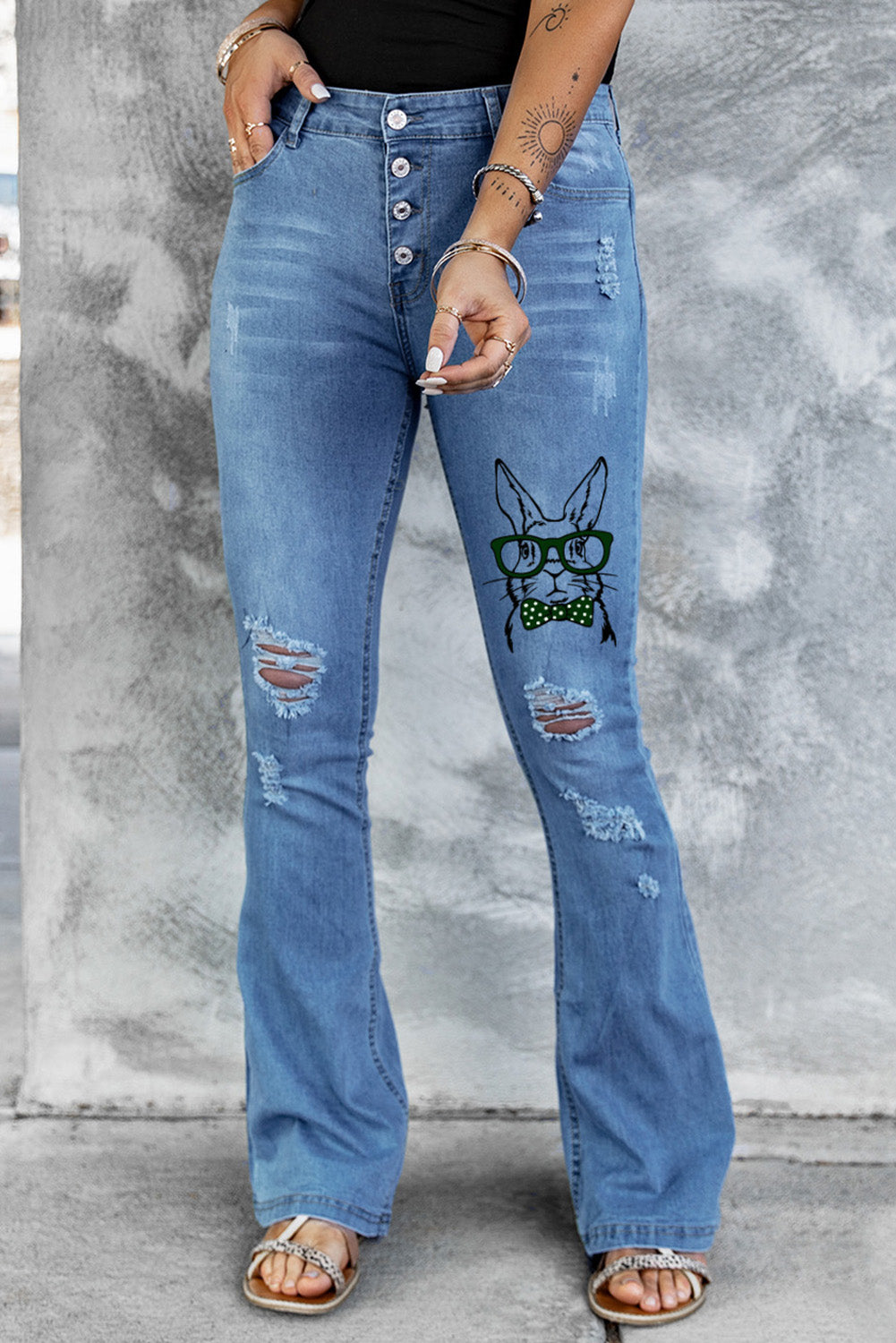 Dark Blue Mid Rise Button Front Flare Denim