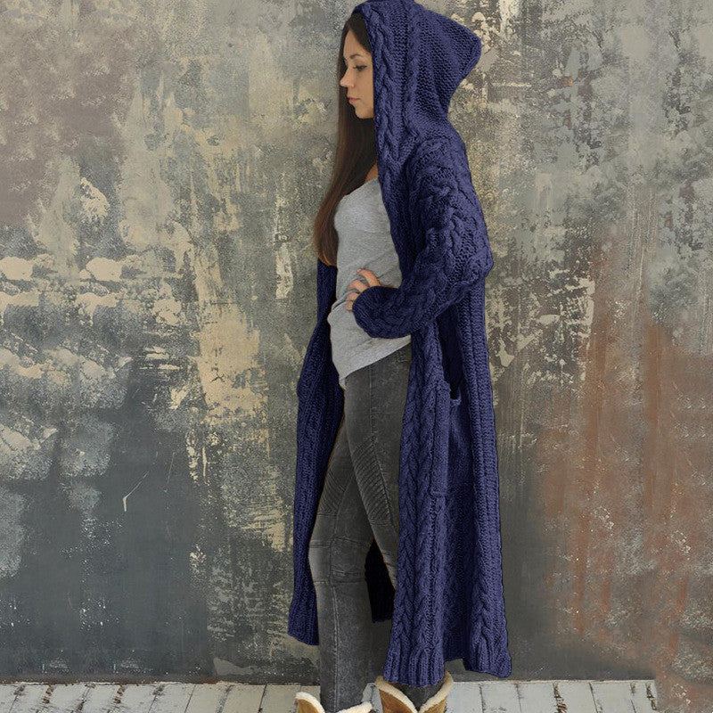 Lazy Style Hooded Long Cardigan Sweater