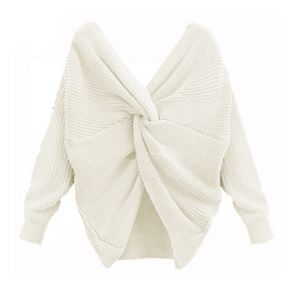 Large neckline V-neck halter head retro solid color sweater two wearing bat sweater coat