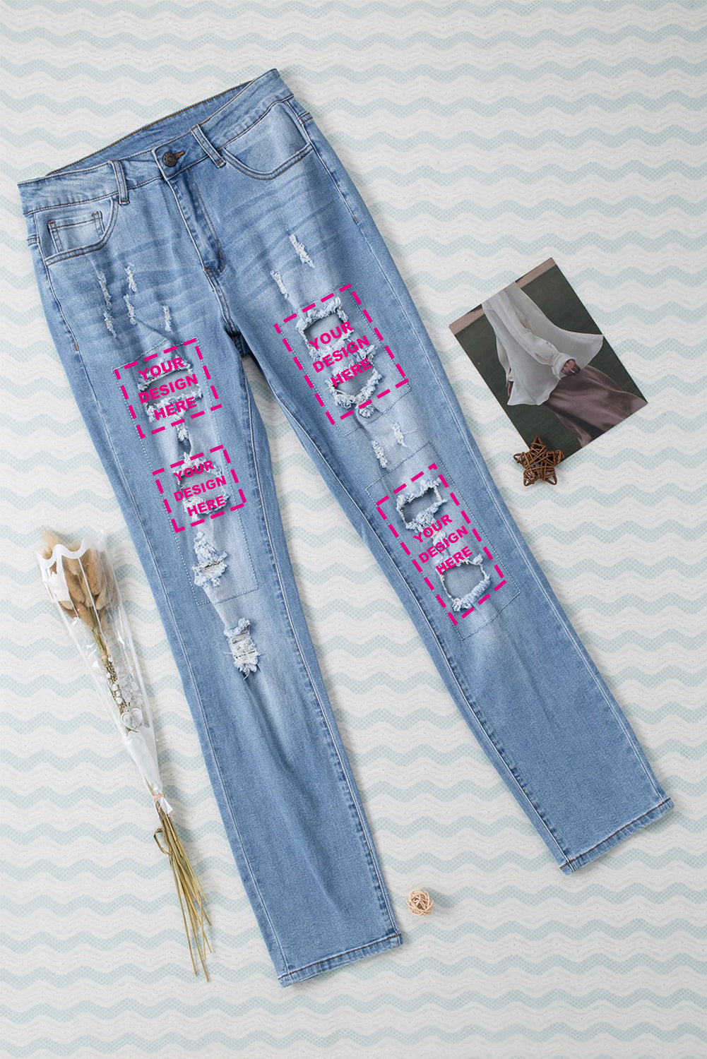 HAMMER AND FREE Graphic Cutout Ribbed Jeans