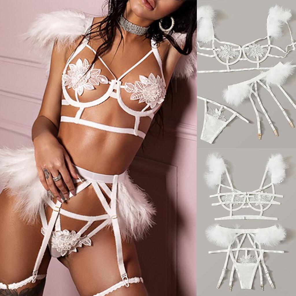 Explosive Style Fun Feather Strap Stitching Three-piece Set