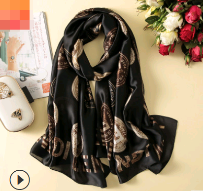 Spring, summer and autumn, new flowers, elegant and high-end artificial silk scarf, female decorative shawl, sunscreen beach towel