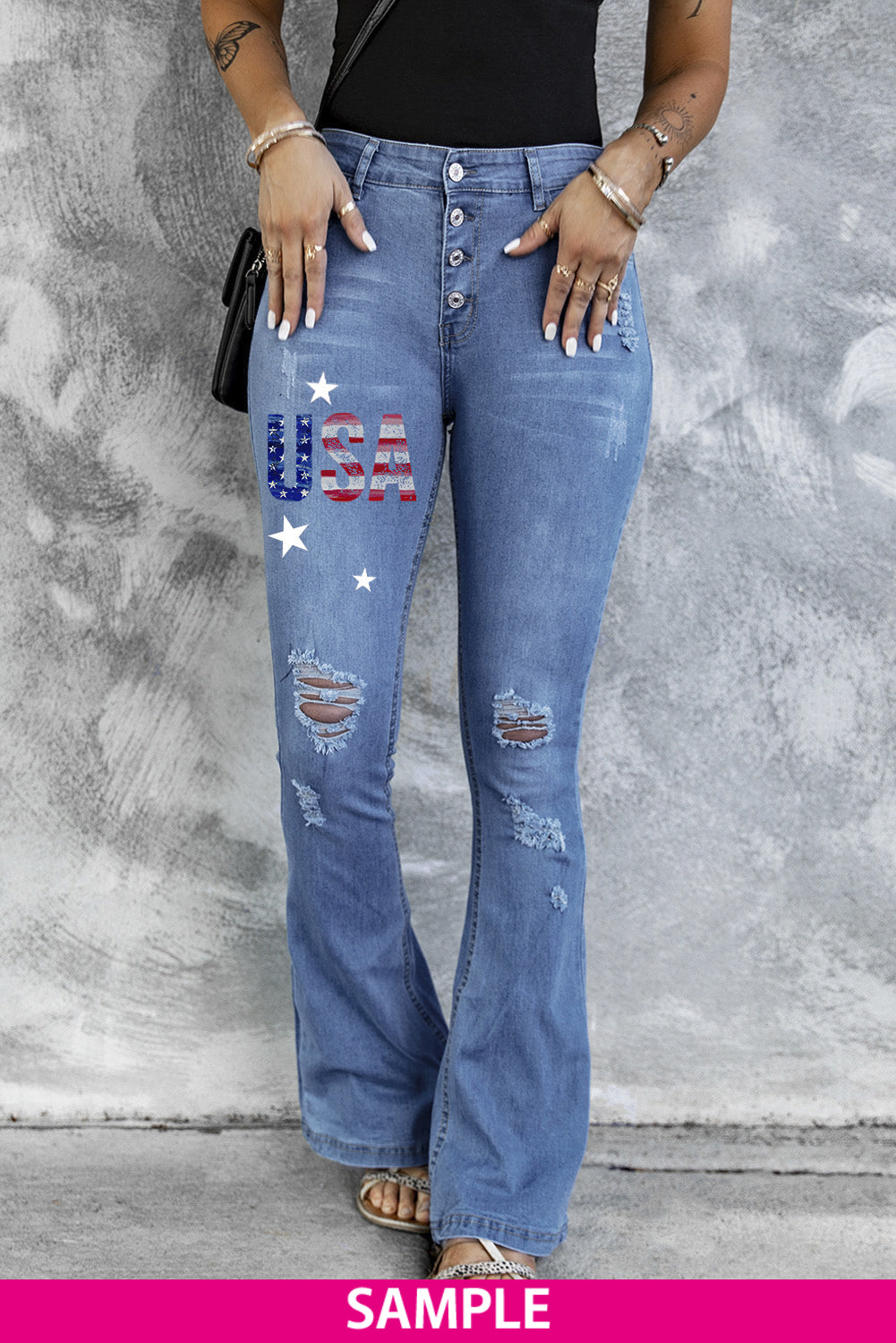 Dark Blue Mid Rise Button Front Flare Denim