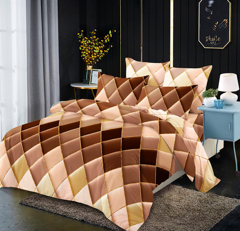 Light luxury style gilt line geometric elements rhombus line quilt cover kit