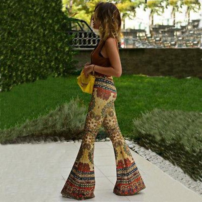 New large size boho print big trumpet pants