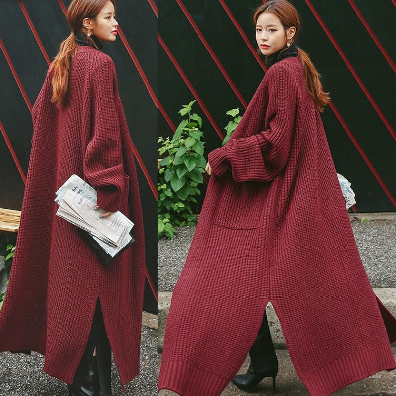 Women's over-the-knee loose large thick knit cardigan