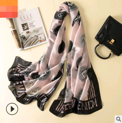 Spring, summer and autumn, new flowers, elegant and high-end artificial silk scarf, female decorative shawl, sunscreen beach towel