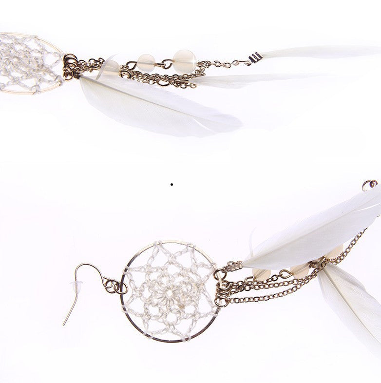 Chain tassel feather earrings