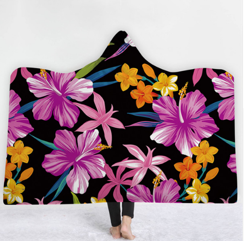 Hooded Thermal Fleece Blanket Coral Fleece Print Winter Warm Home Travel Portable Wearable Thick Hoodie Blanket For Adults Kids