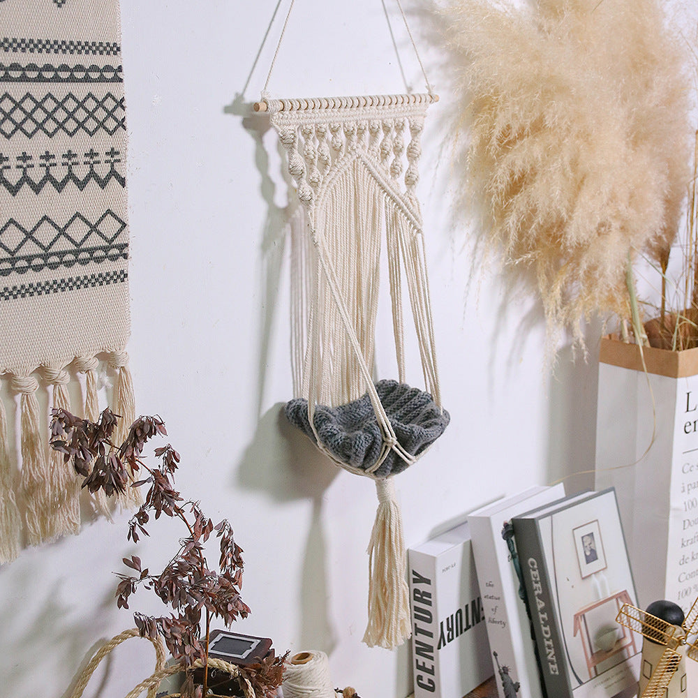 Cat Window Perch Macrame Cat Hammock Boho Wall Mounted Pet Resting Seat Bed For Indoor Cats Space Saving Kitty Sunny Swing Shelf