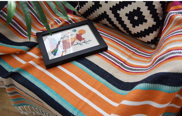 Indian color striped tassel blanket