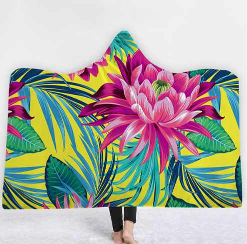 Hooded Thermal Fleece Blanket Coral Fleece Print Winter Warm Home Travel Portable Wearable Thick Hoodie Blanket For Adults Kids