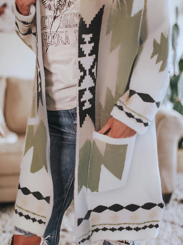Long sleeve printed cardigan sweater