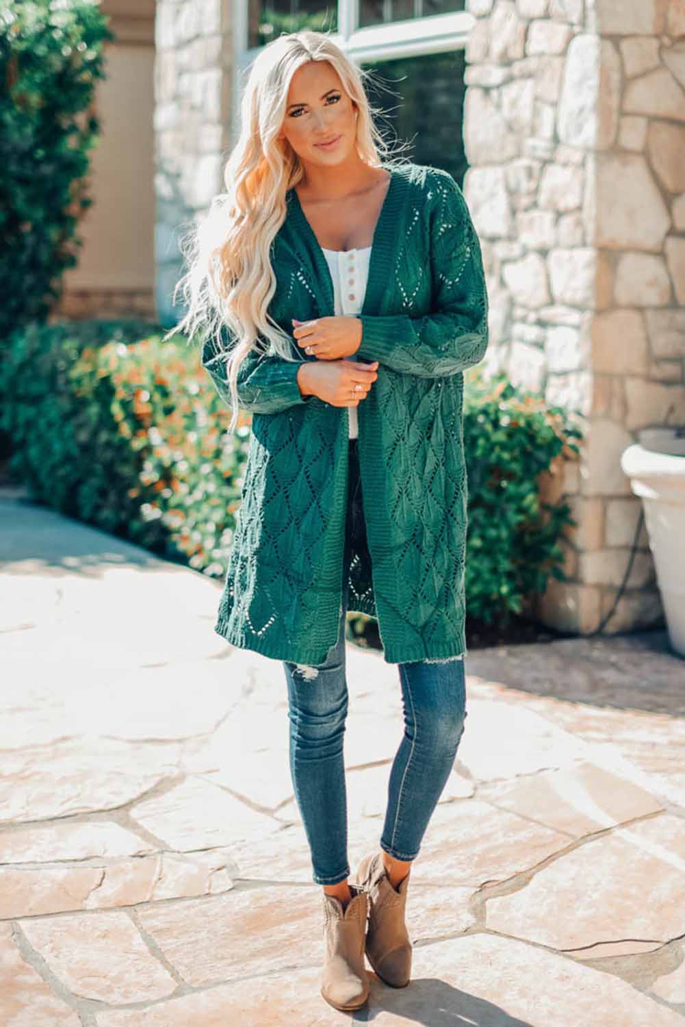 Bubble Sleeve Side Slit Knit Cardigan