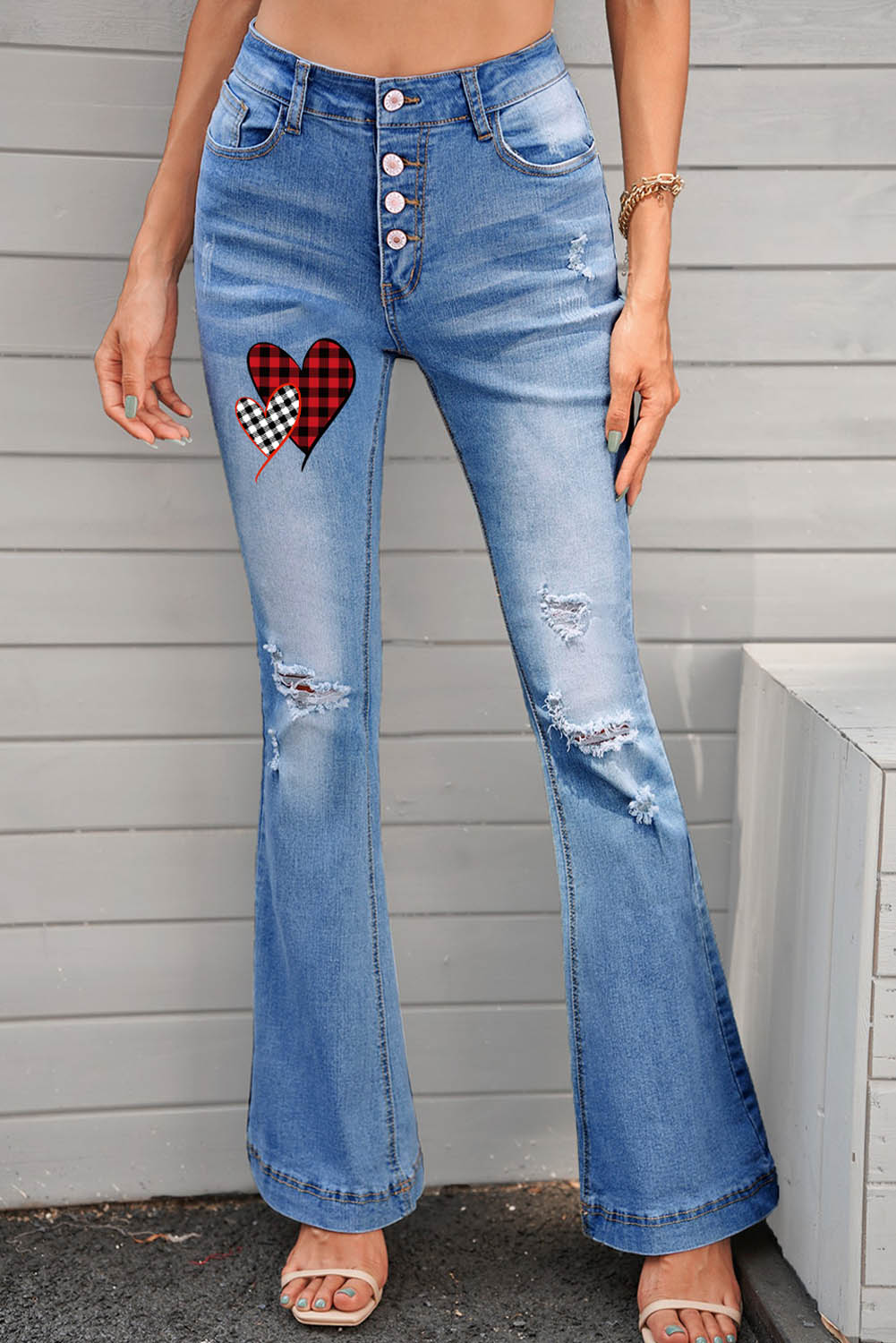 Dark Blue Mid Rise Button Front Flare Denim