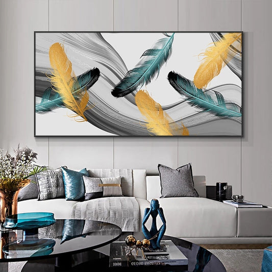 Large Ginkgo Leaf And Feathers Square Rhinestone Mosaic Embroidery Round Decoration Nordic Poster