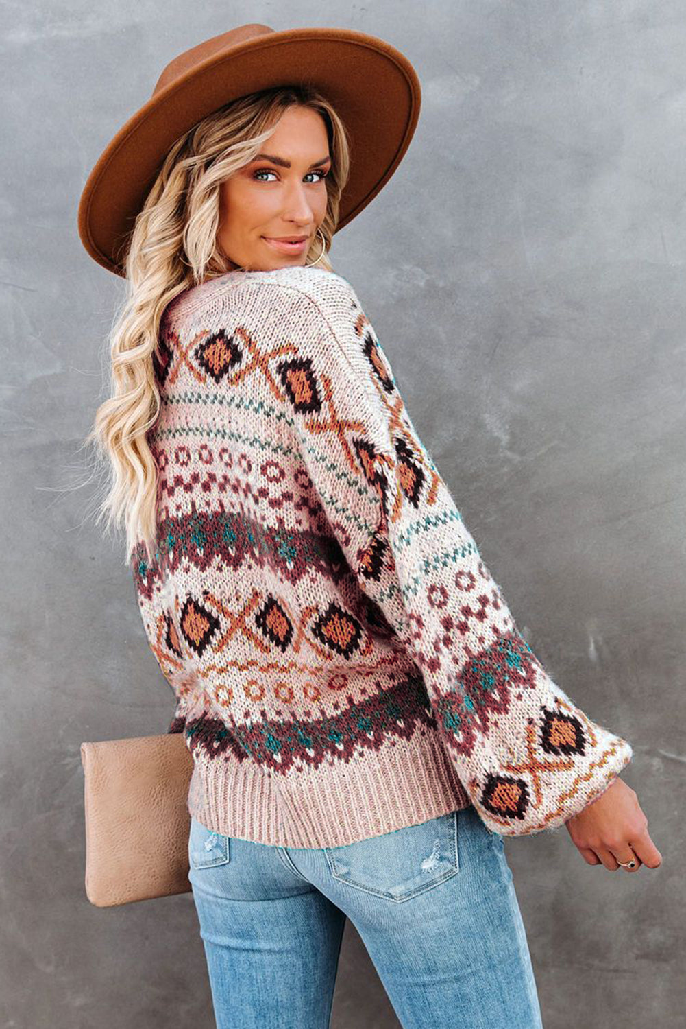 Multicolor Tribal Pattern V Neck Button Front Cardigan