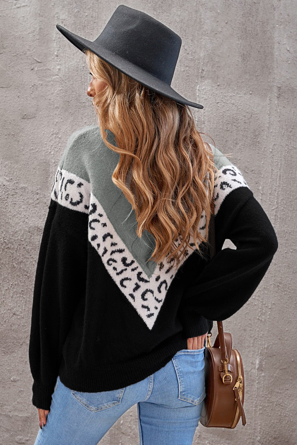 Colorblock Chevron Leopard Pullover Sweater