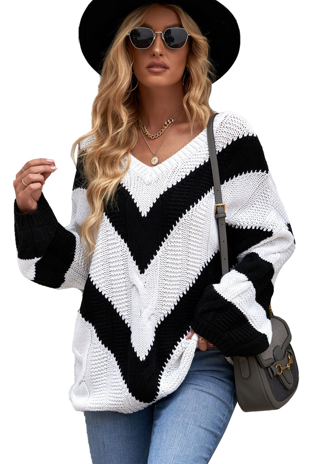 Color Block Drop Shoulder Oversize Sweater