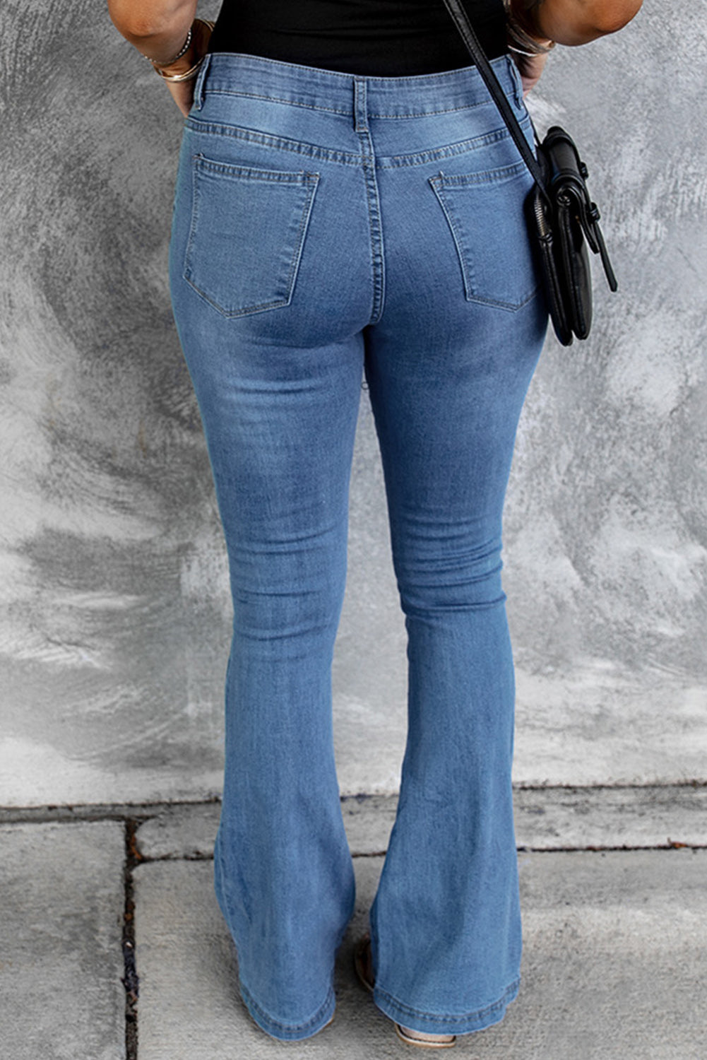 Dark Blue Mid Rise Button Front Flare Denim