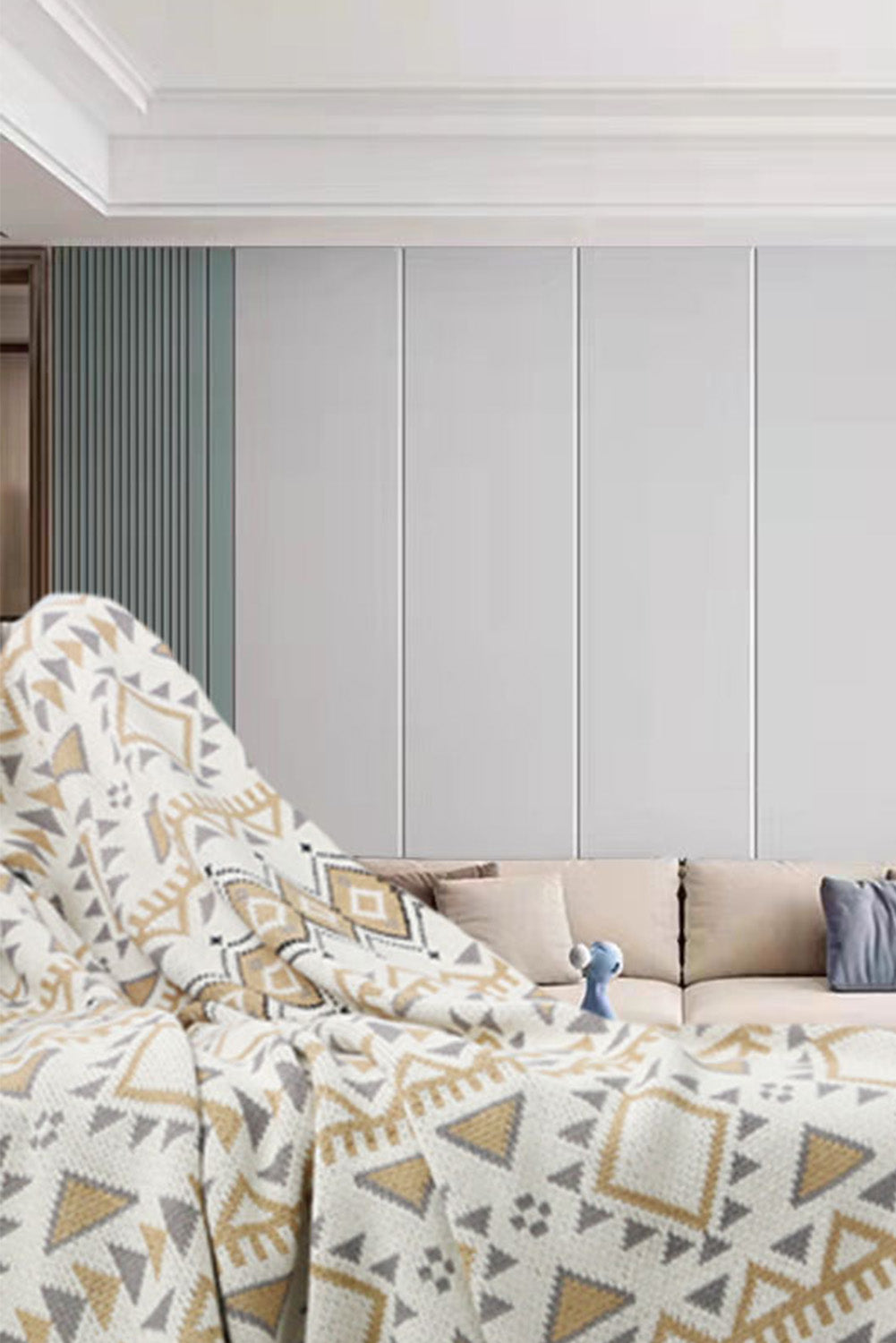 Beige Boho Geometric Knitted Tasseled Throw Blanket 127*170cm