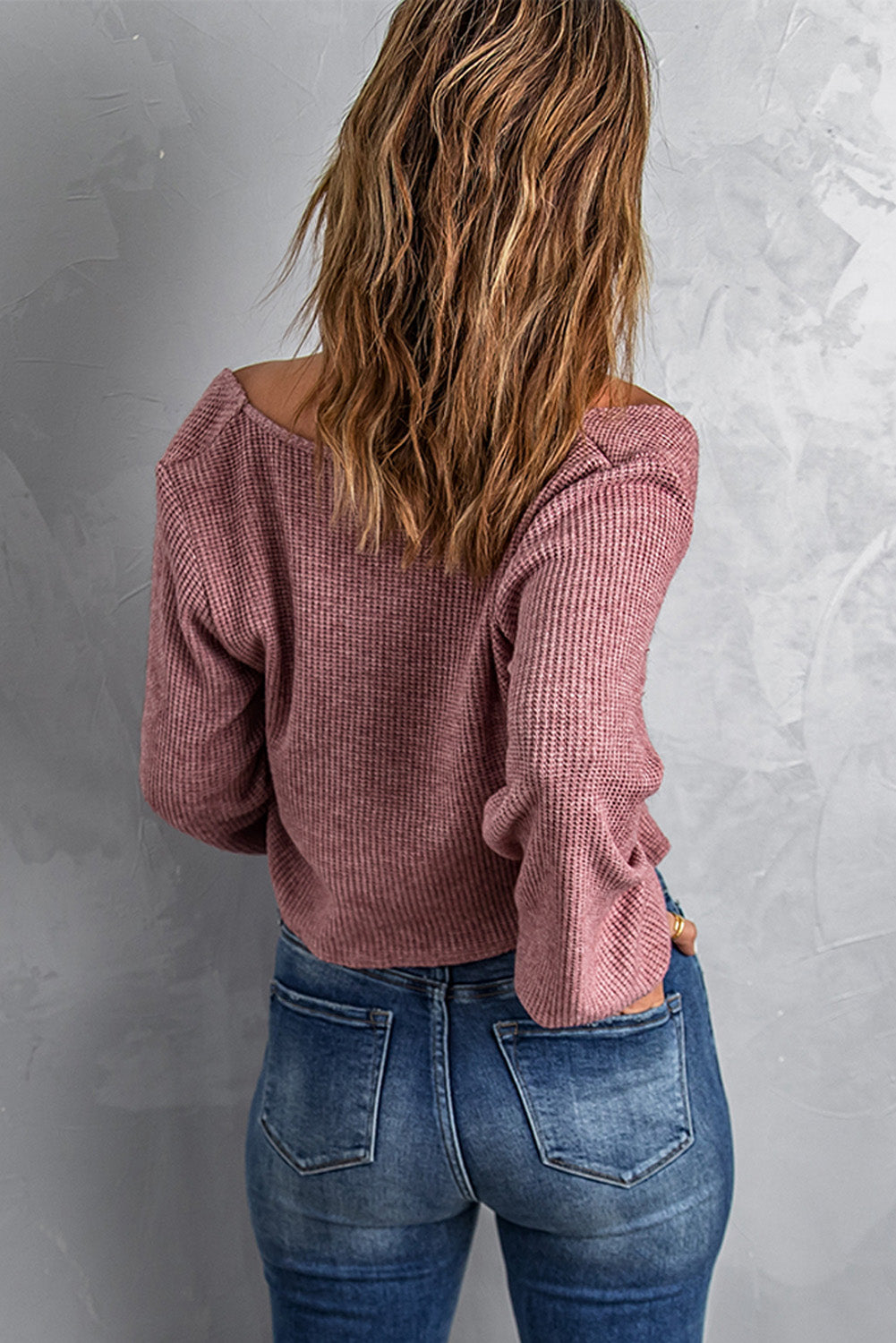 Twist Knot Long Sleeve Waffle Knit Crop Top