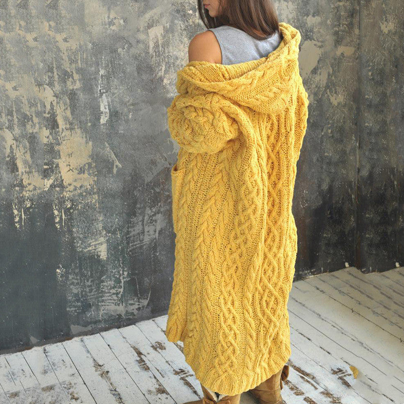 Lazy Style Hooded Long Cardigan Sweater