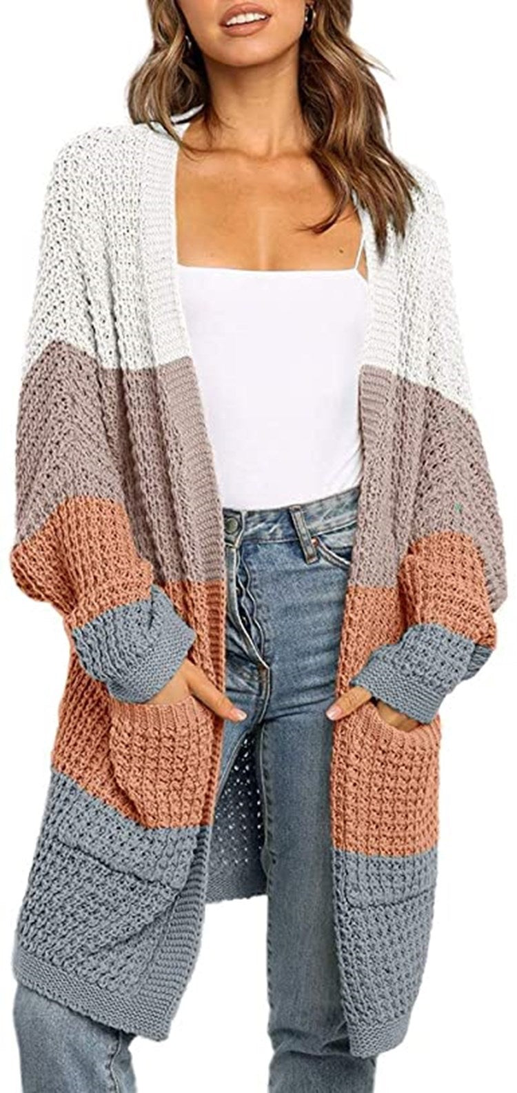 Women's solid color loose cardigan sweater