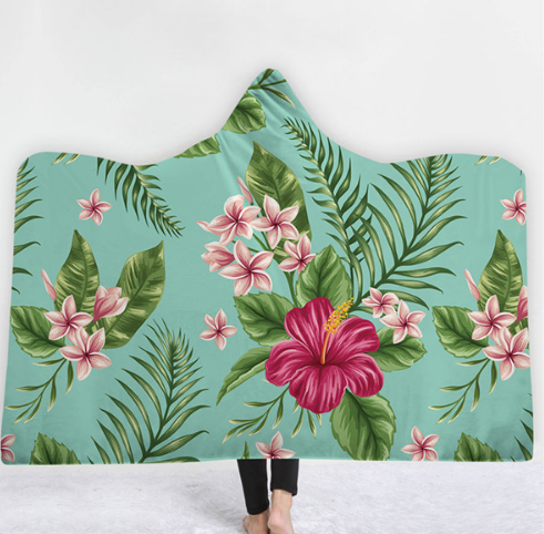 Hooded Thermal Fleece Blanket Coral Fleece Print Winter Warm Home Travel Portable Wearable Thick Hoodie Blanket For Adults Kids