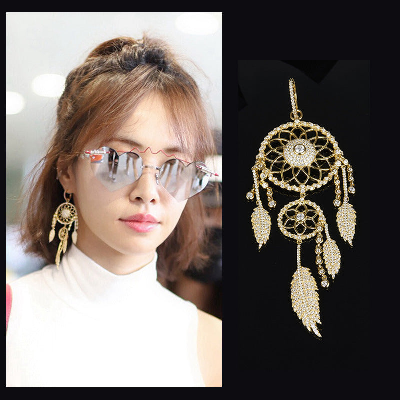 Women's dream catcher feather long earrings